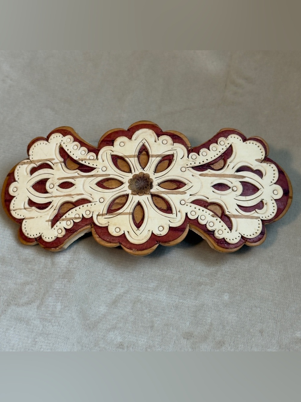 Alexander’s Russian Wood Floral Hair Barrette Hand Painted Carved Made in Russia